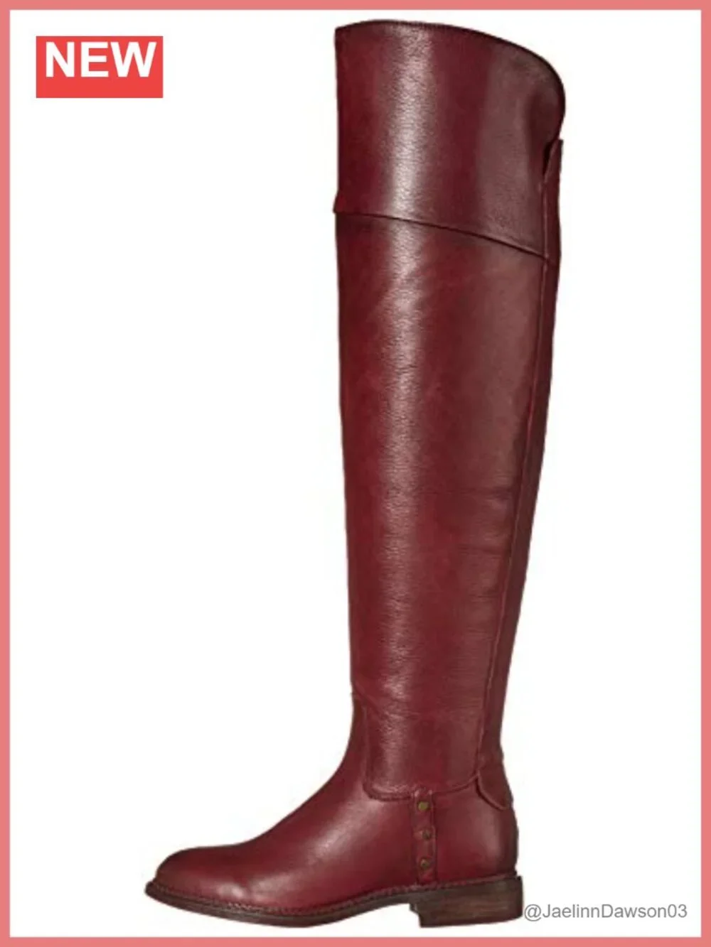 Leather Over-the-Knee Boots Almond Toe Block Heel Studded
